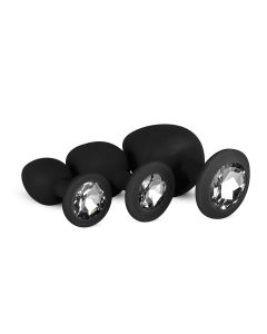 Silicone Buttplug Set with Diamond - Black