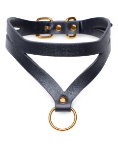 Bondage Baddie Collar With O-ring - Black/Gold