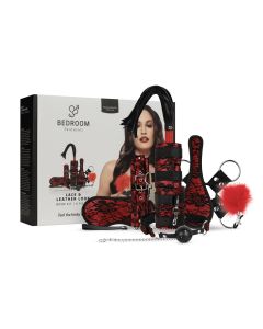 Bedroom Fantasies - Lace & Leather Look - 8 Piece Bondage Set - Red