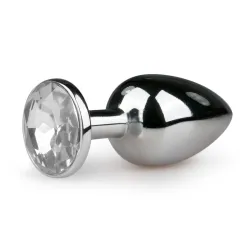 Metal Butt Plug Silver/Clear - S
