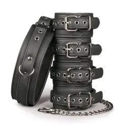 Fetish set with collar, ankle- and wrist cuffs