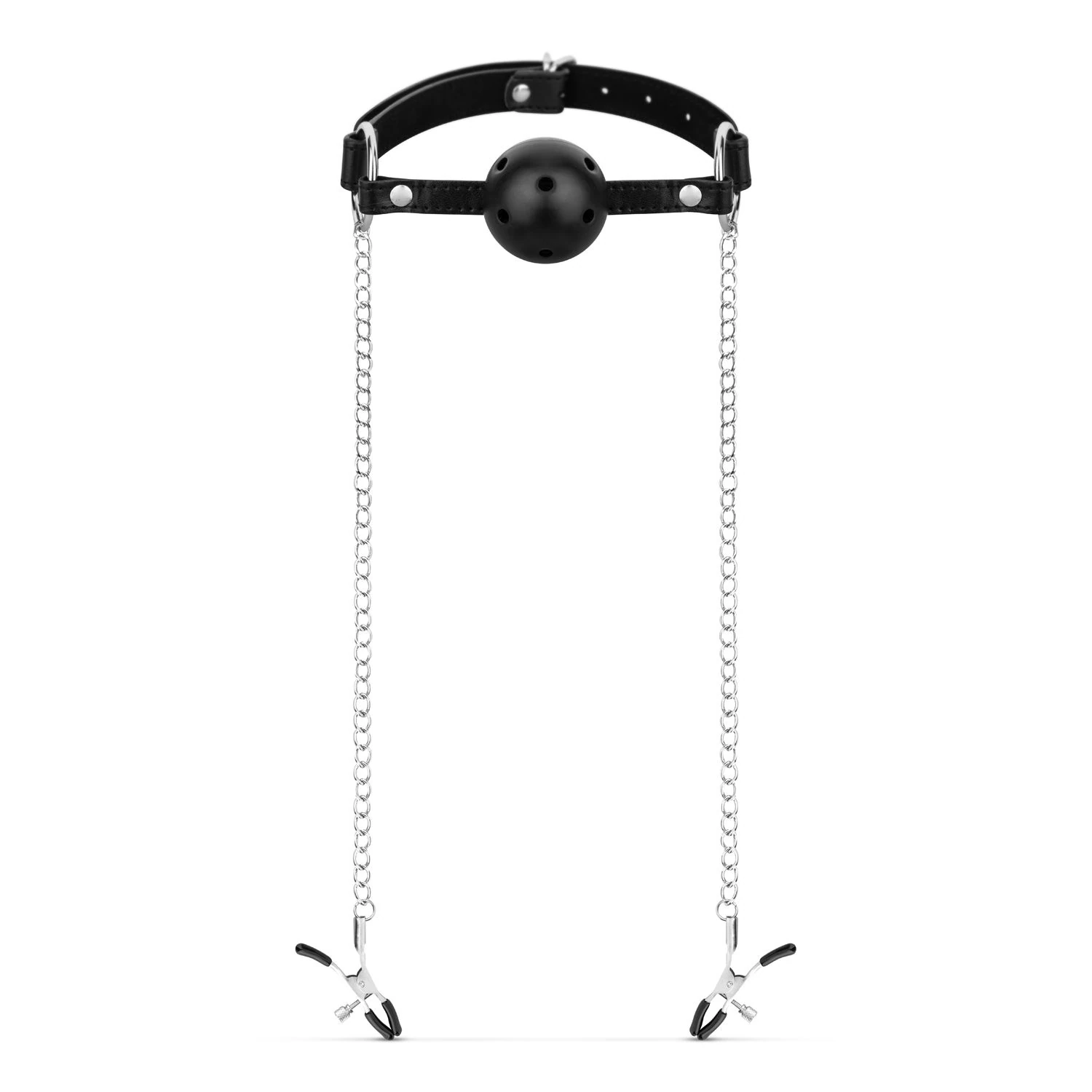 Bedroom Fantasies - Ball Gag with Nipple Clamps Black