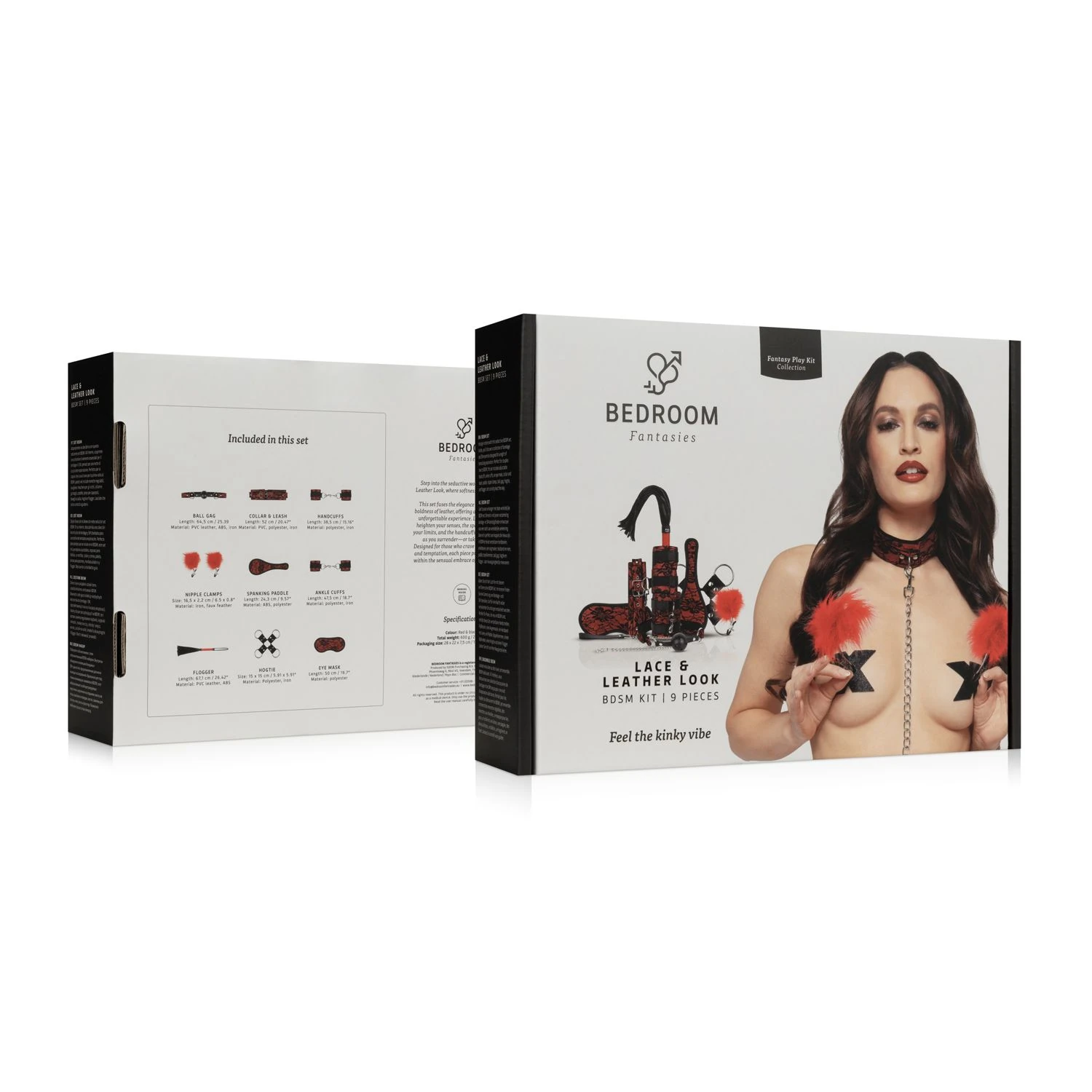 Bedroom Fantasies - Lace & Leather Look - 8 Piece Bondage Set - Red