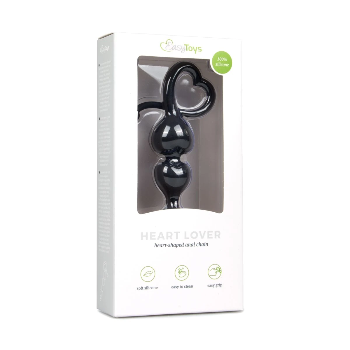 Black Anal Beads Heart Handle - 18,5 cm