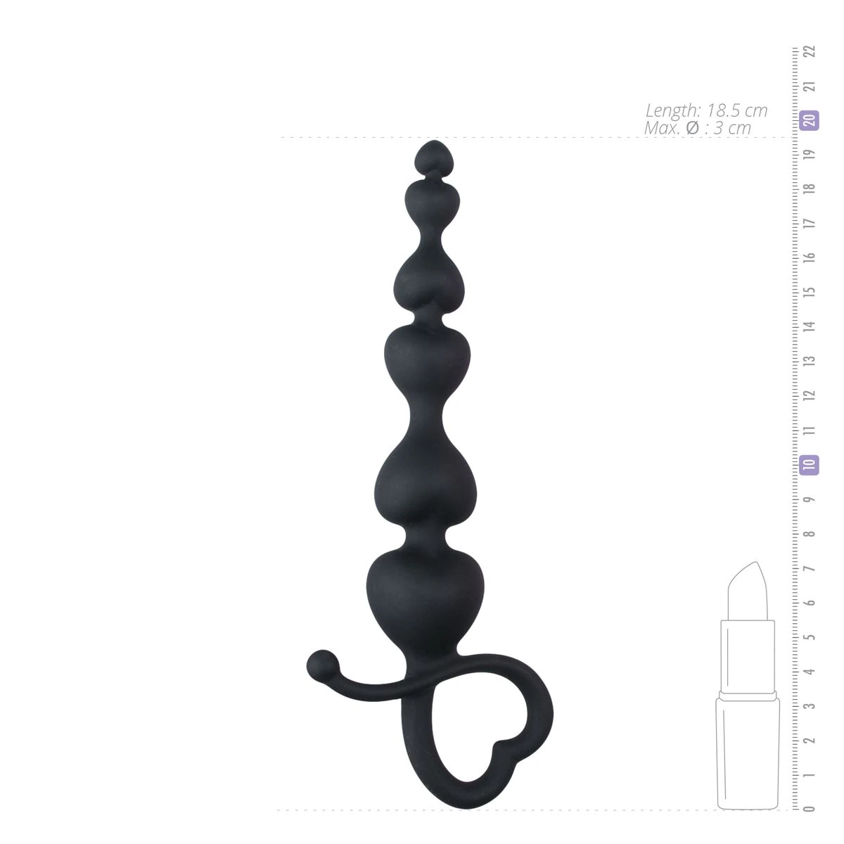 Black Anal Beads Heart Handle - 18,5 cm