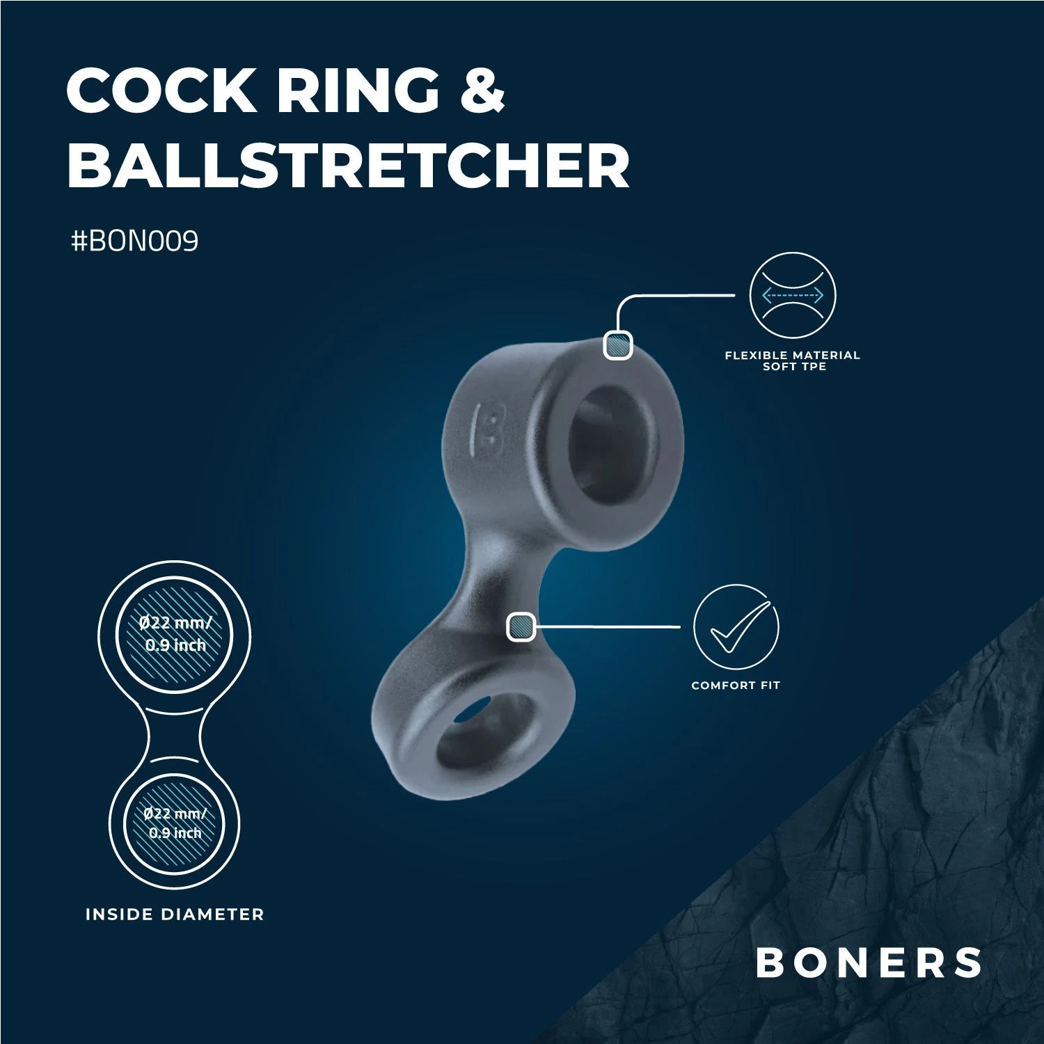 Boners Cock Ring And Ball Stretcher - Grey