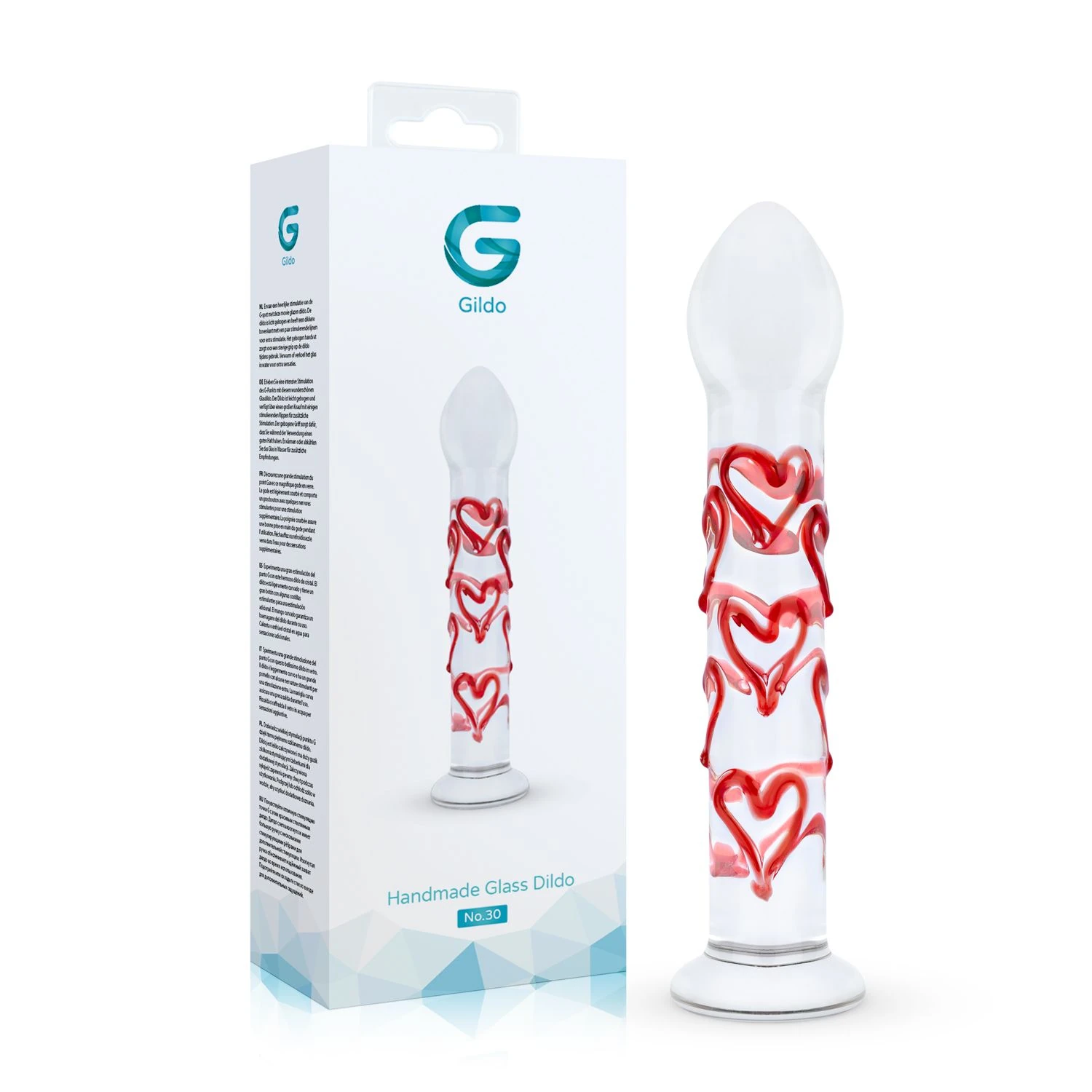 Gildo - Glass G-Spot/Prostate Dildo with Hearts No. 30 - 17 cm