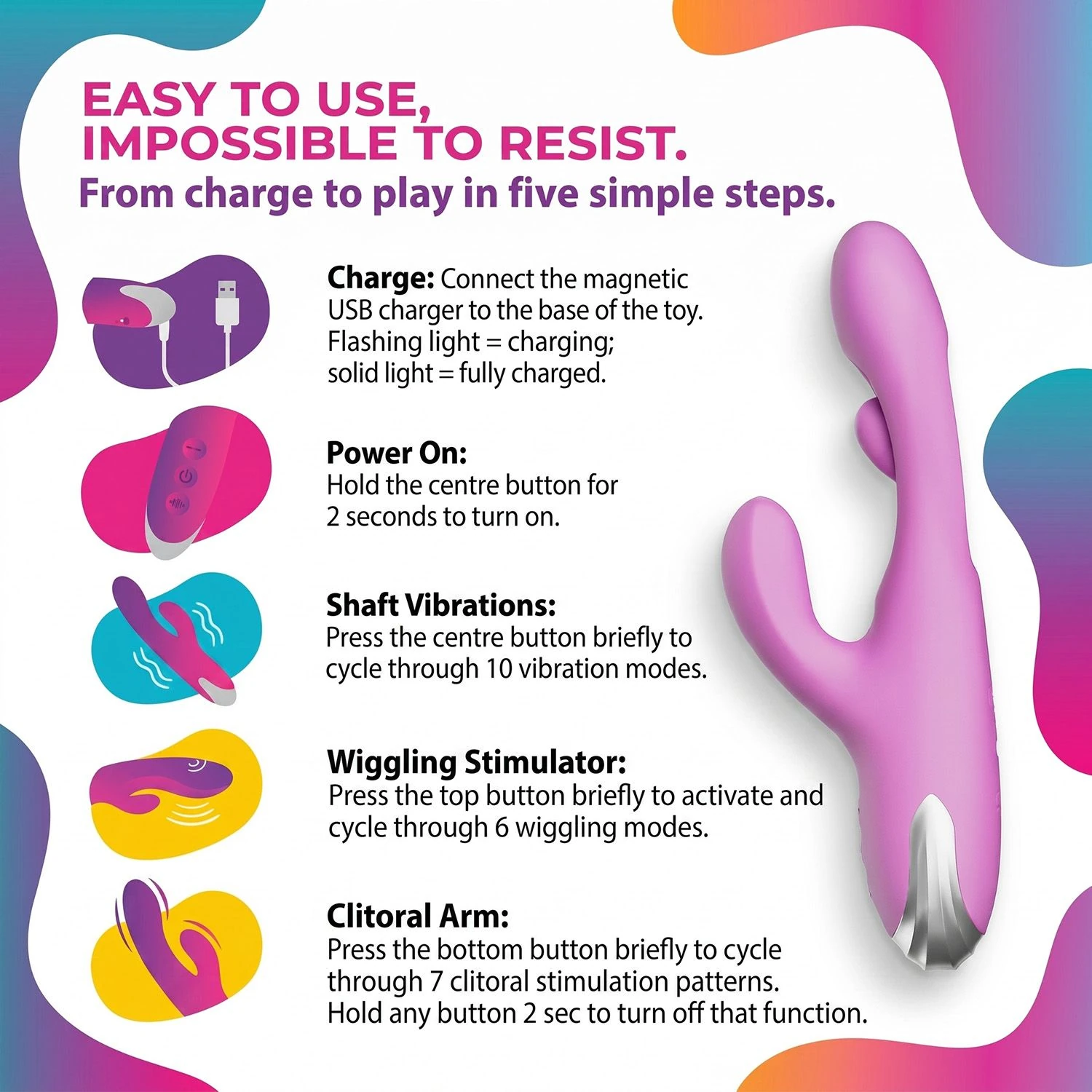 Good Vibes Only - Rabbit Vibrator Moving Finger - Purple