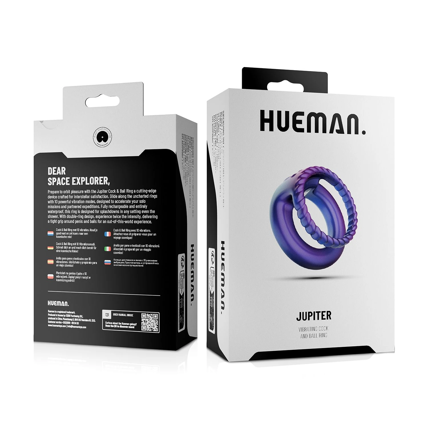 Hueman - Jupiter Vibrating Cock and Ball Ring - Purple