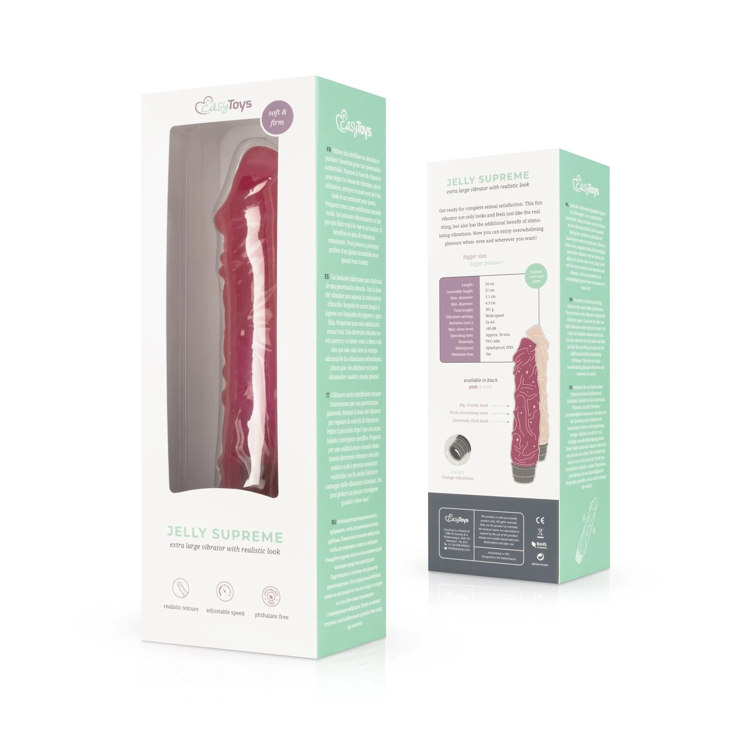 Jelly Supreme - Realistic Vibrator Pink/Glitter - 24 cm