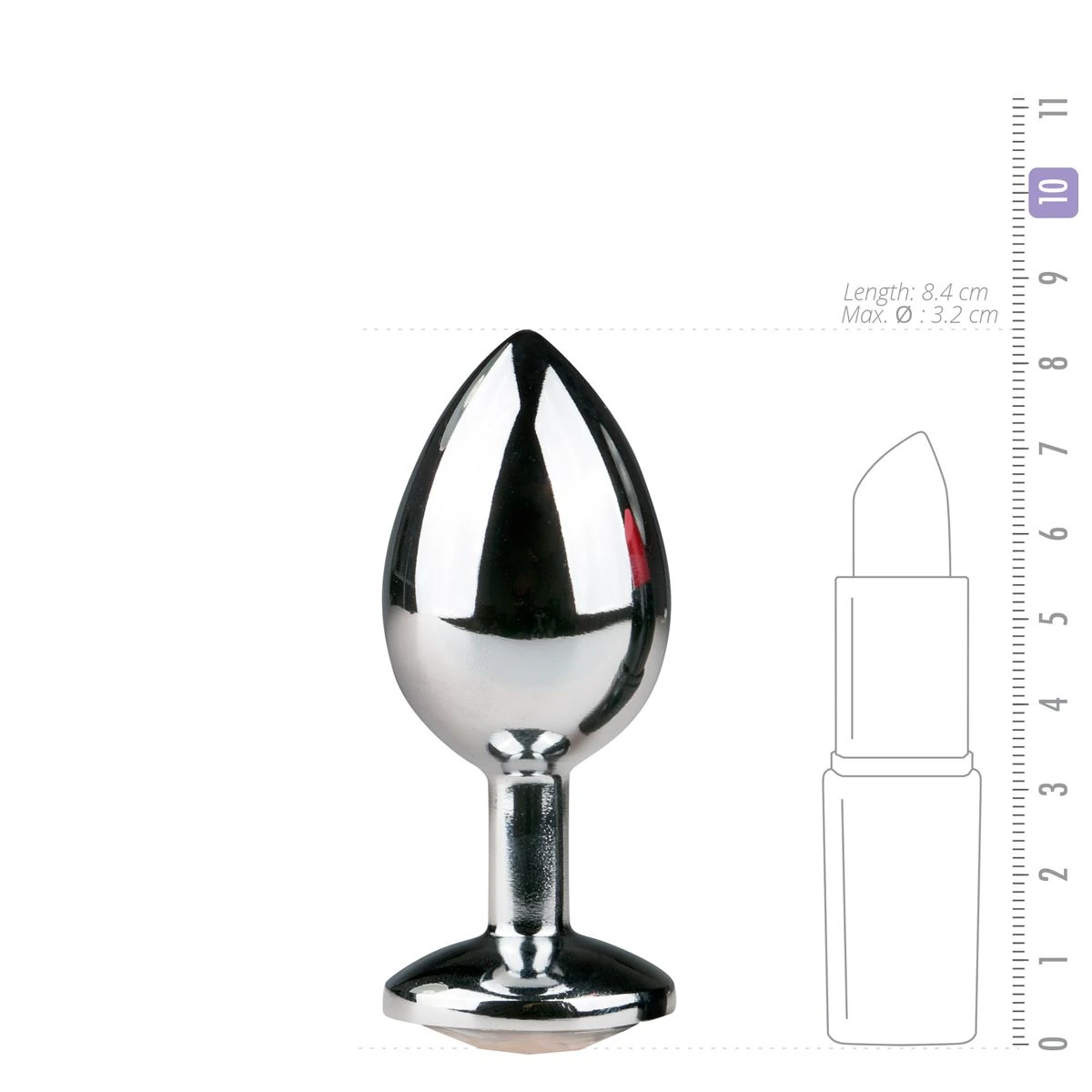 Metal Butt Plug Silver/Clear - M
