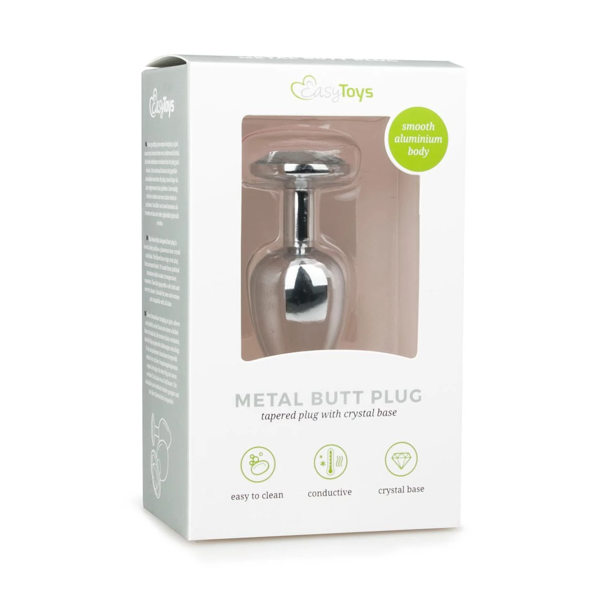 Metal Butt Plug Silver/Clear - S