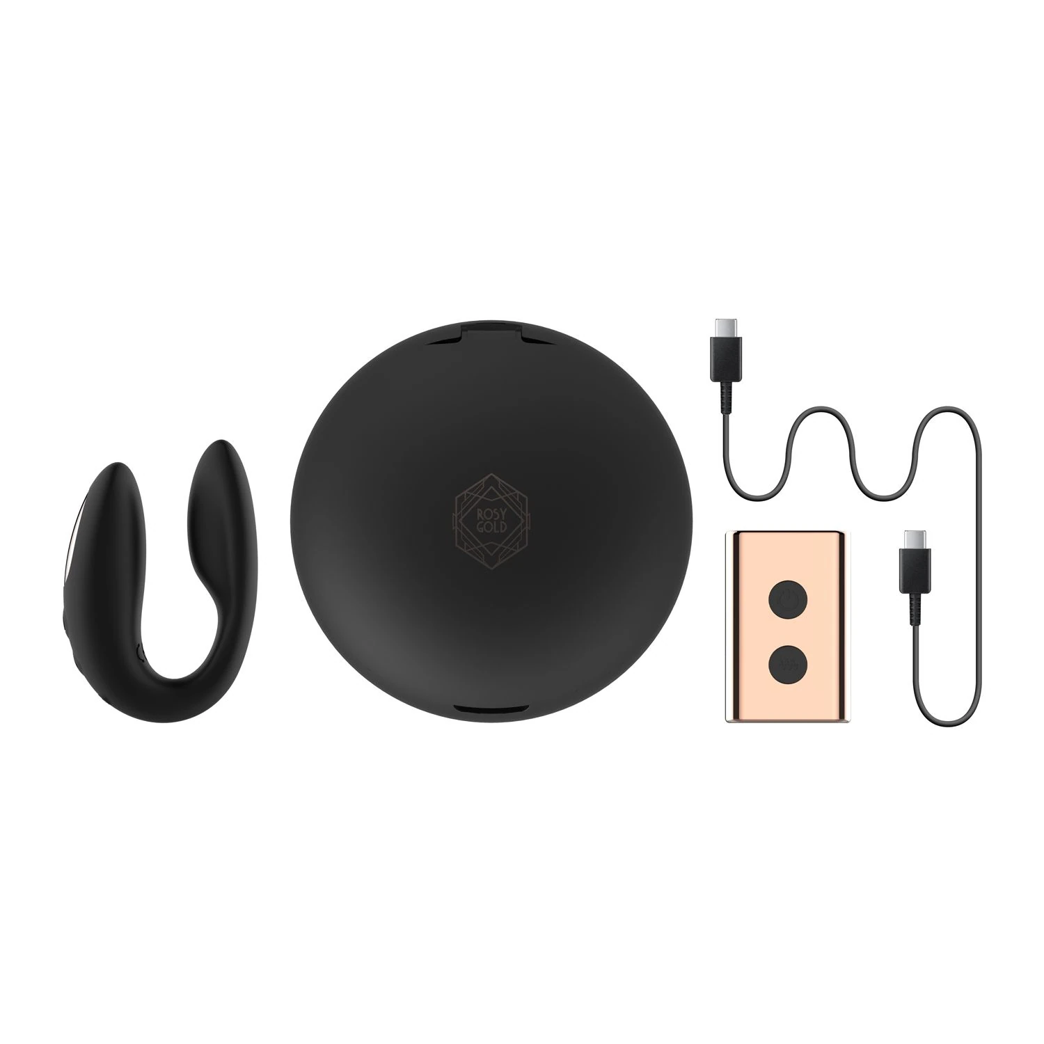 Rosy Gold – C-Shape Vibrator with Luxury Charging Case – Black