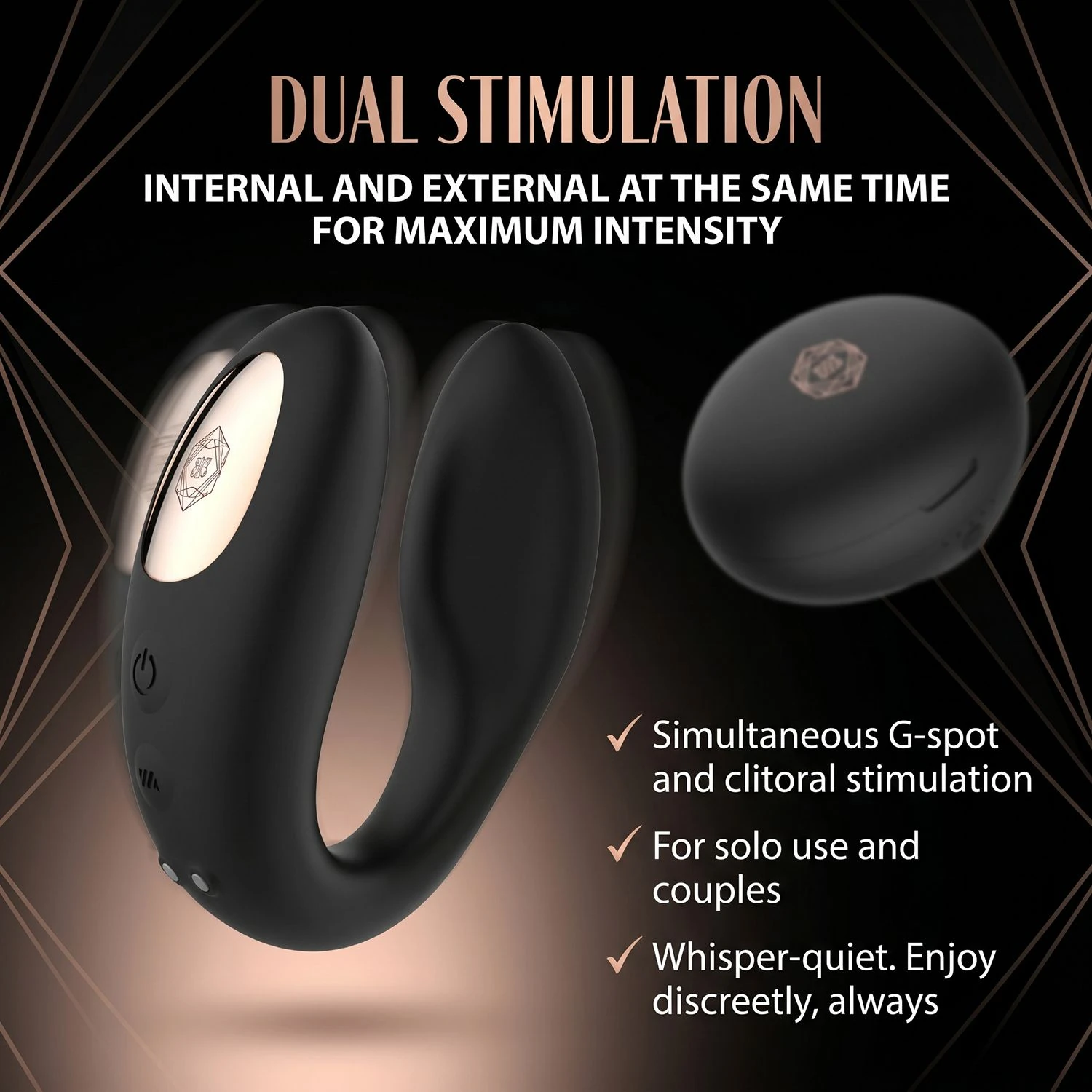 Rosy Gold – C-Shape Vibrator with Luxury Charging Case – Black