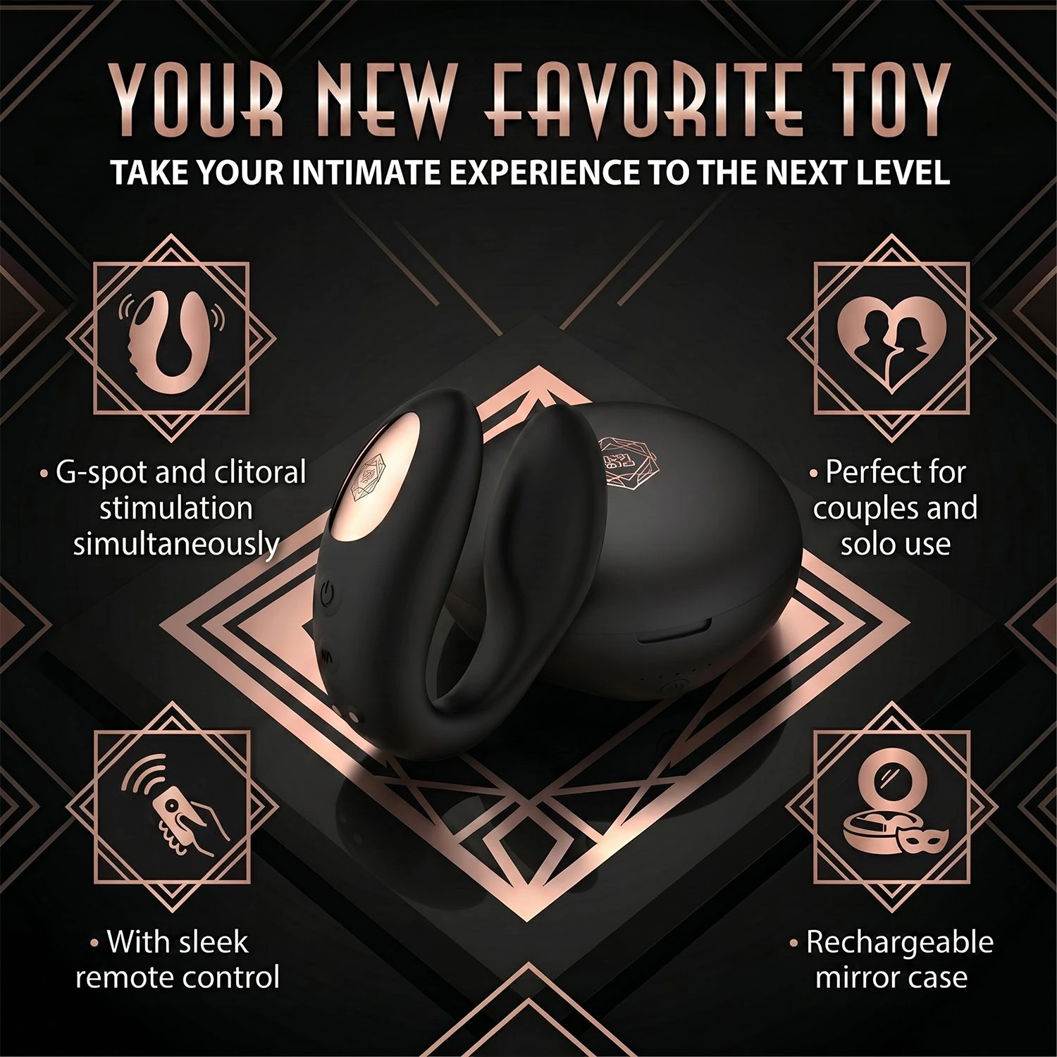 Rosy Gold – C-Shape Vibrator with Luxury Charging Case – Black
