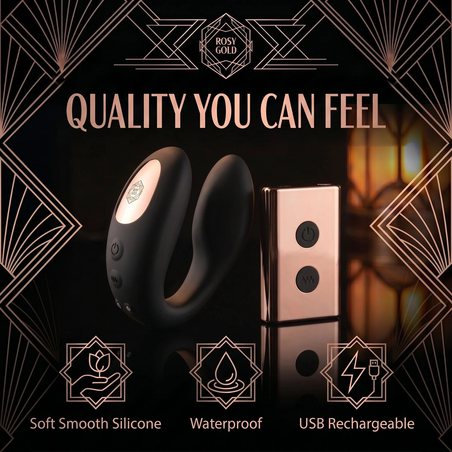 Rosy Gold – C-Shape Vibrator with Luxury Charging Case – Black