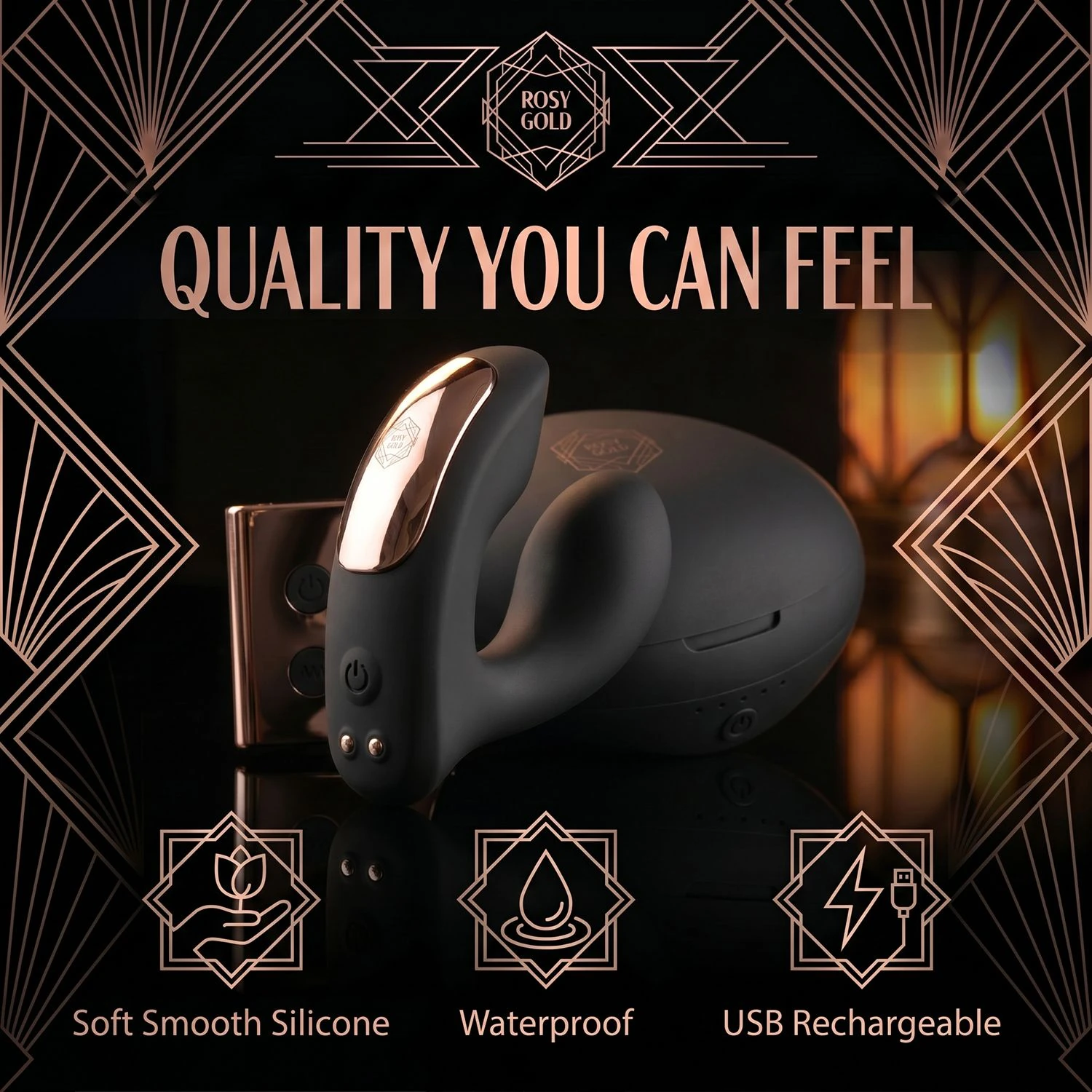 Rosy Gold – Wearable Vibrator with Luxury Charging Case – Black