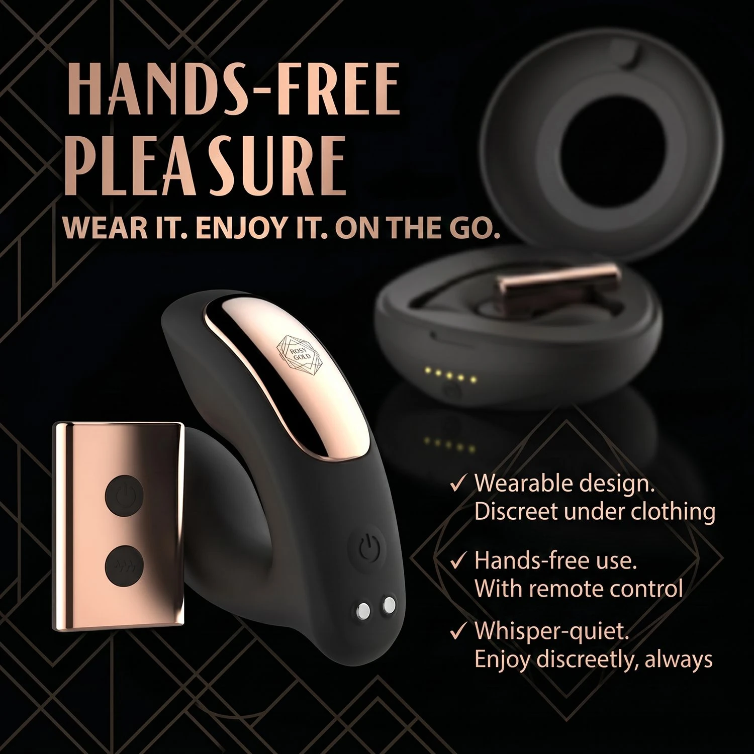 Rosy Gold – Wearable Vibrator with Luxury Charging Case – Black