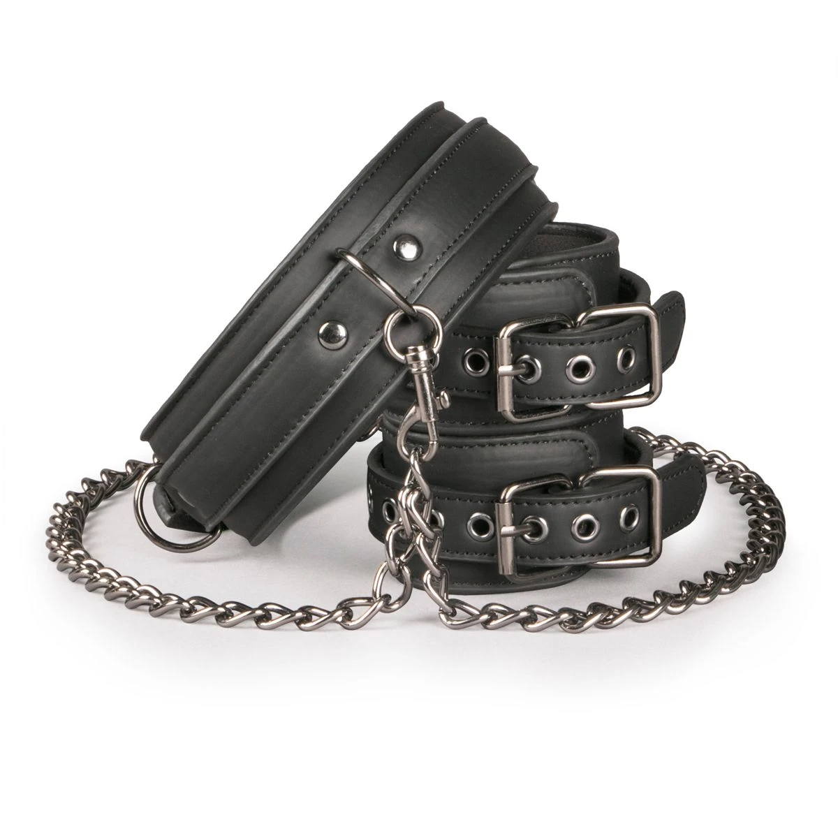 Toys Fetish - Leather Collar With Handcuffs - Black