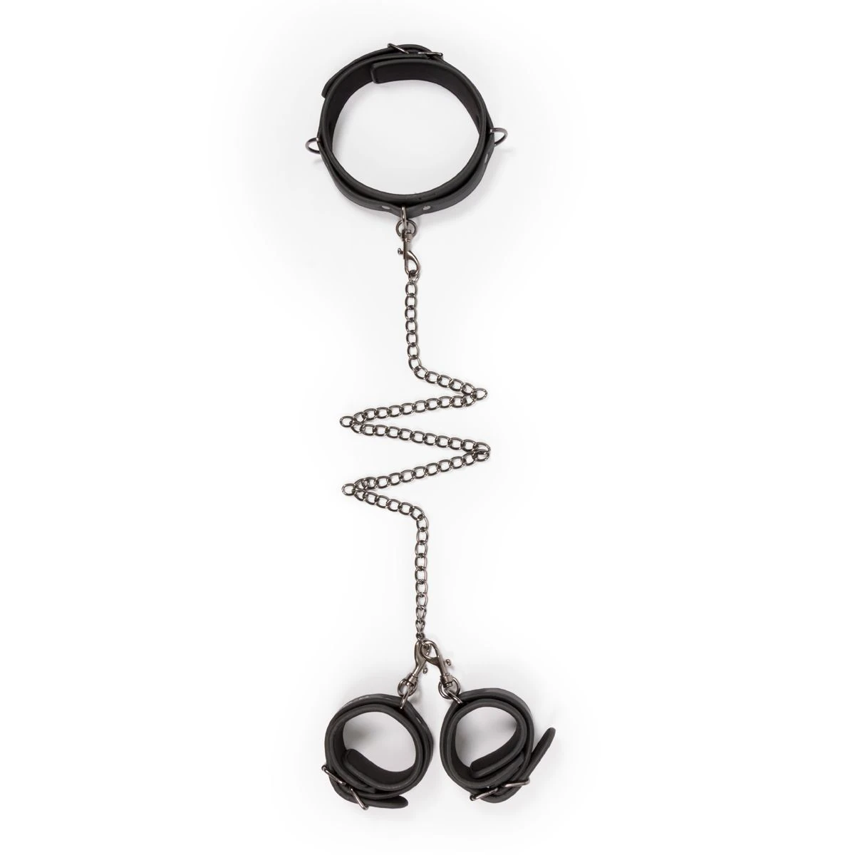 Toys Fetish - Leather Collar With Handcuffs - Black