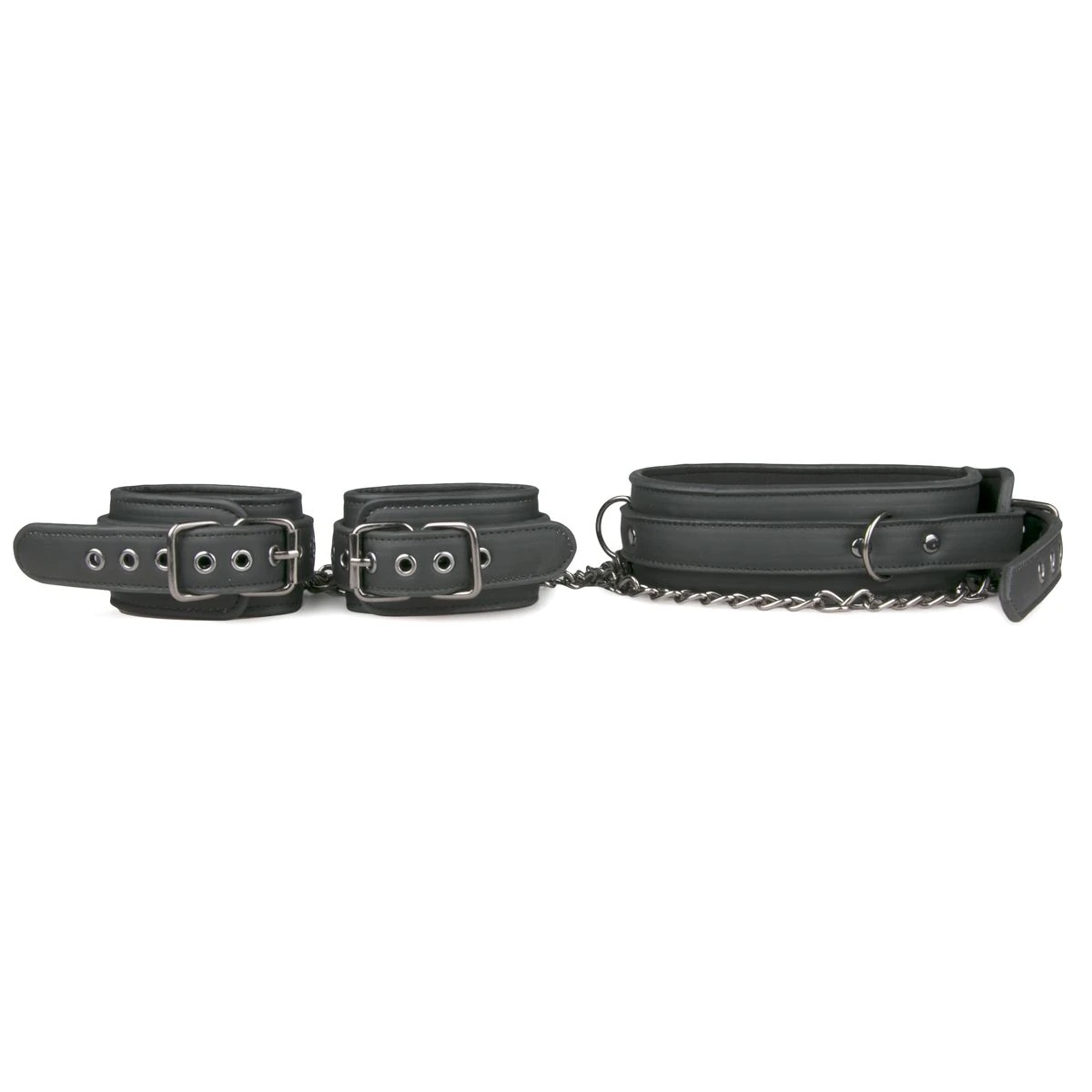 Toys Fetish - Leather Collar With Handcuffs - Black