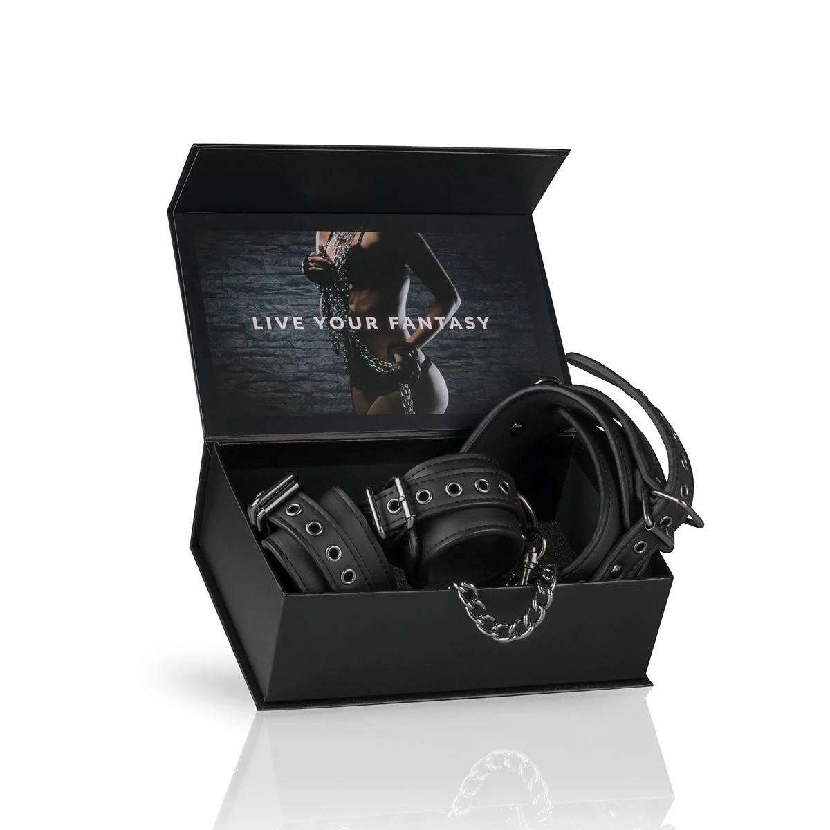 Toys Fetish - Leather Collar With Handcuffs - Black