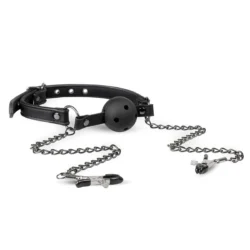 Toys Fetish - Open Ball Gag With Nipple Clamps