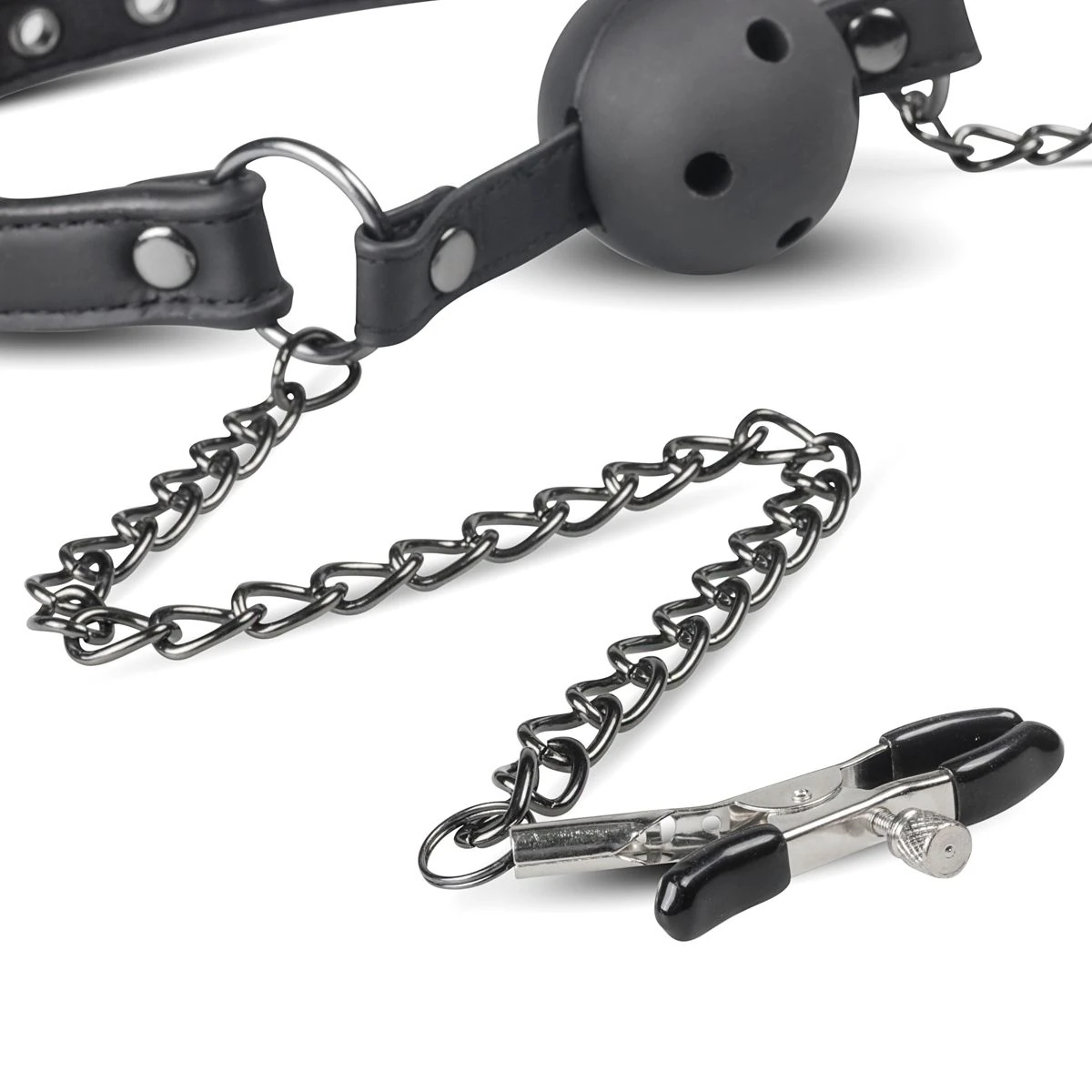 Toys Fetish - Open Ball Gag With Nipple Clamps