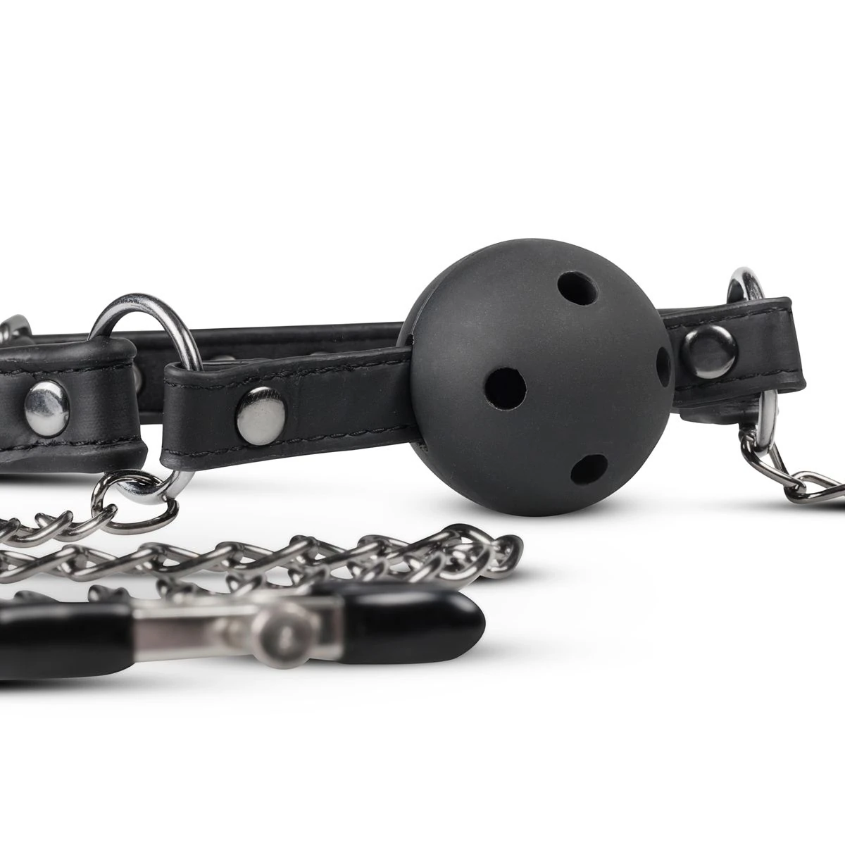 Toys Fetish - Open Ball Gag With Nipple Clamps