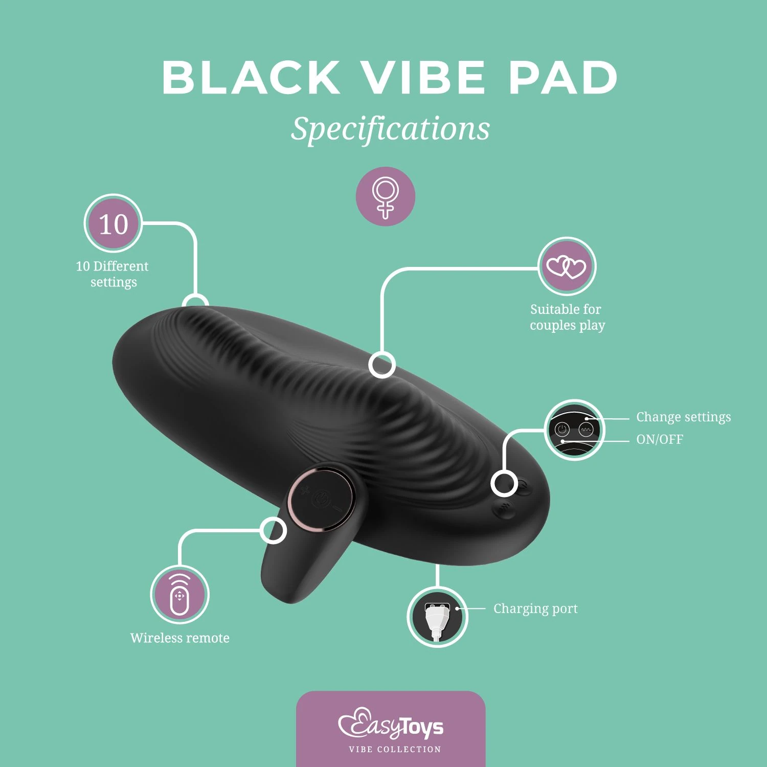 Toys – Vibe Pad Vibrating Pad with Remote – Black